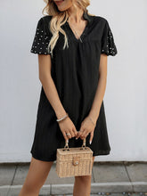 Beaded Lantern Sleeves Simple Black Dress